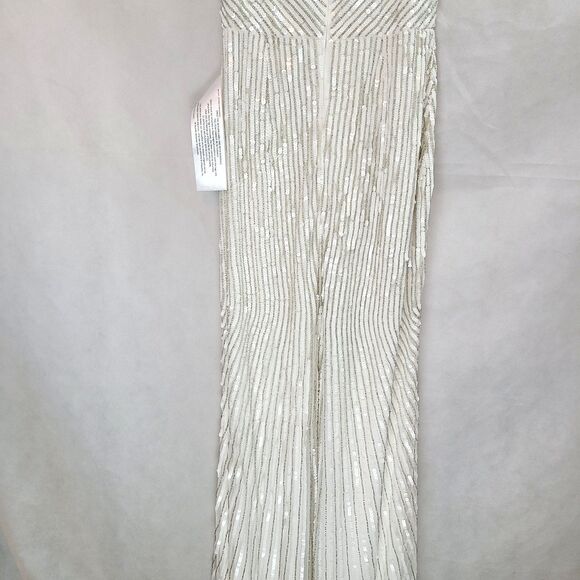 New MAC DUGGAL (10817) White Sequin & Silver Beads Spaghetti Strap Gown Wn's (8) - Picture 7 of 16